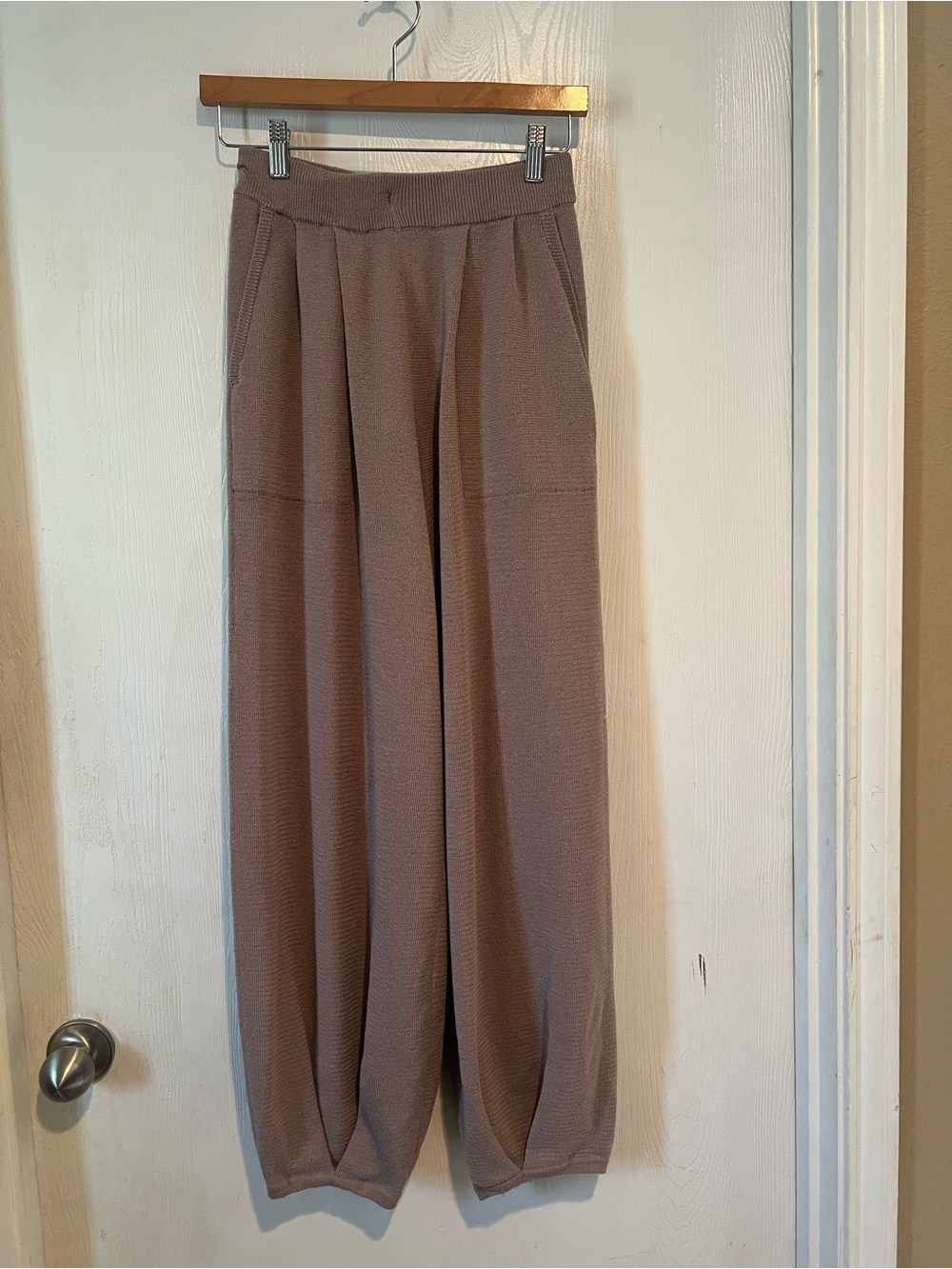 Free People Beach Mauve Blush Heavy Waffle Knit Jogger Pants Linen Blend Size XS